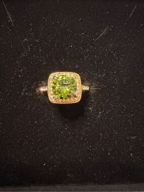 Green Crystal Halo Ring Gold Tone Stainless Steel.